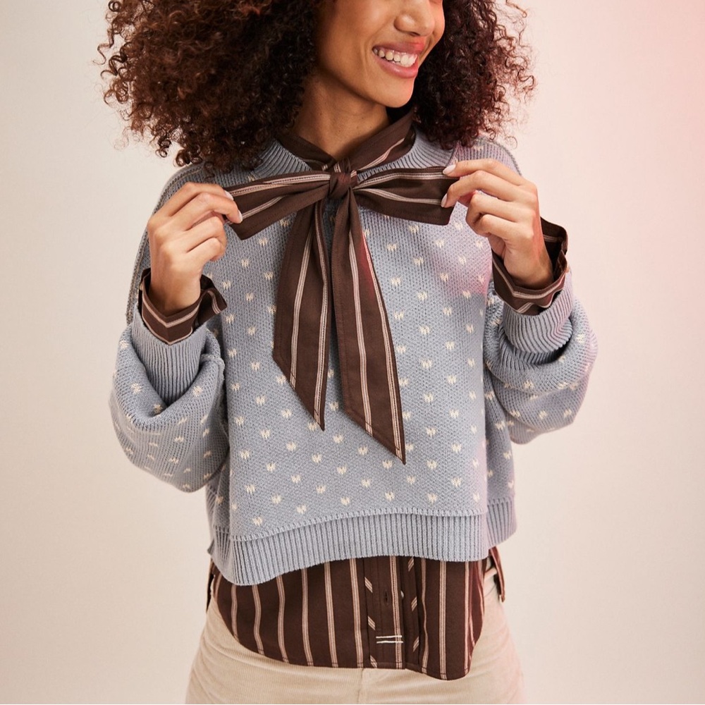 NWT Free People Printed Easy Street Cropped Sweater in Frosted Earth - XL